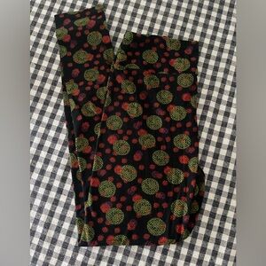 New LuLaRoe Black Leggings with Green and Red Dot Pattern